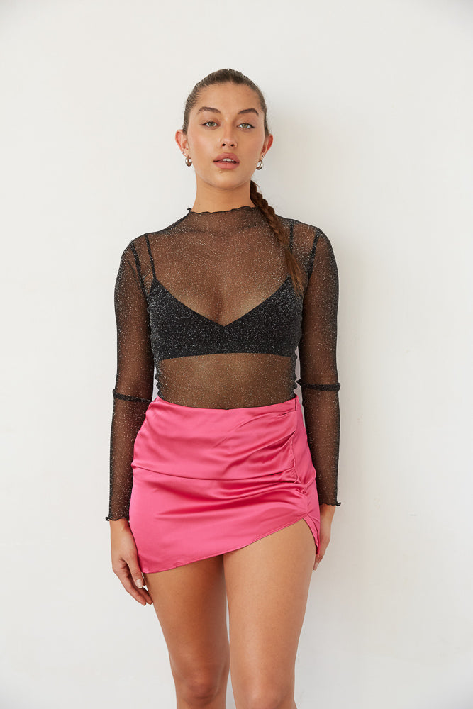 Hot pink satin skirt