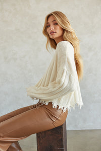 Mona Distressed Knit Sweater in Ivory