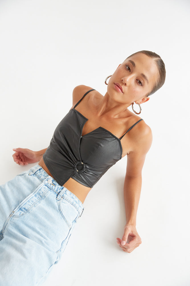Janice Faux Leather Crop Top
