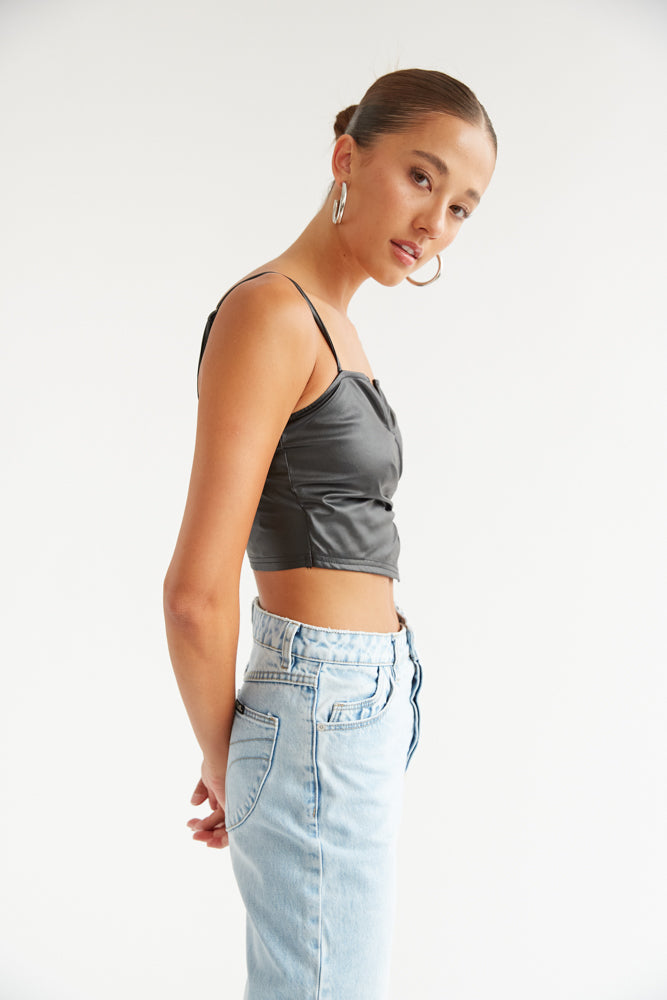 Janice Faux Leather Crop Top