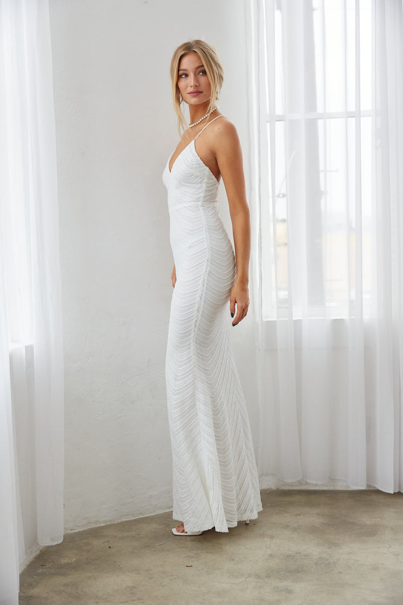 white mermaid dress - sequin maxi dress - bachelorette party outfit inspo - bridal shower outfit inspo
