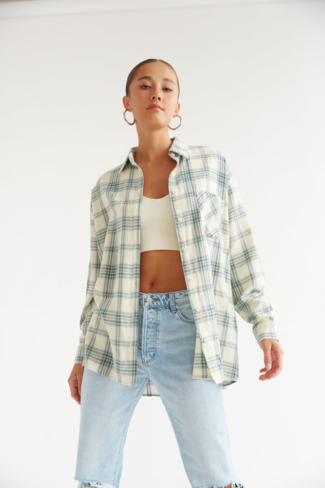 green and white oversized flannel shirt 