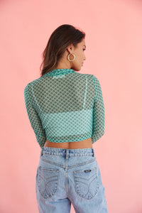 long sleeve collared mesh top