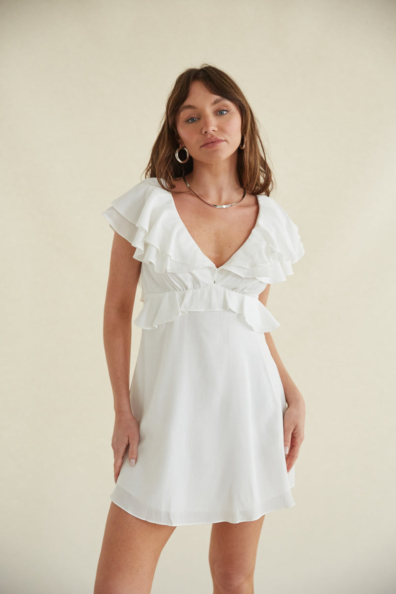 Junie Open Back Flutter Sleeve Mini Dress • American Threads Trendy Boutique