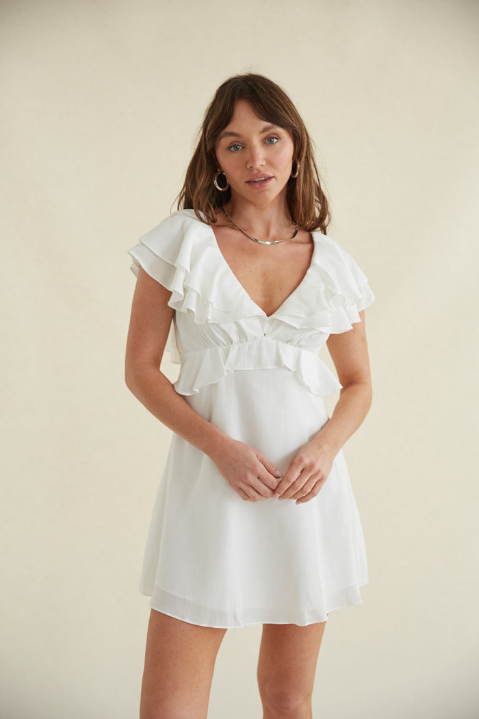 white-image | white ruffle mini dress for bridal shower