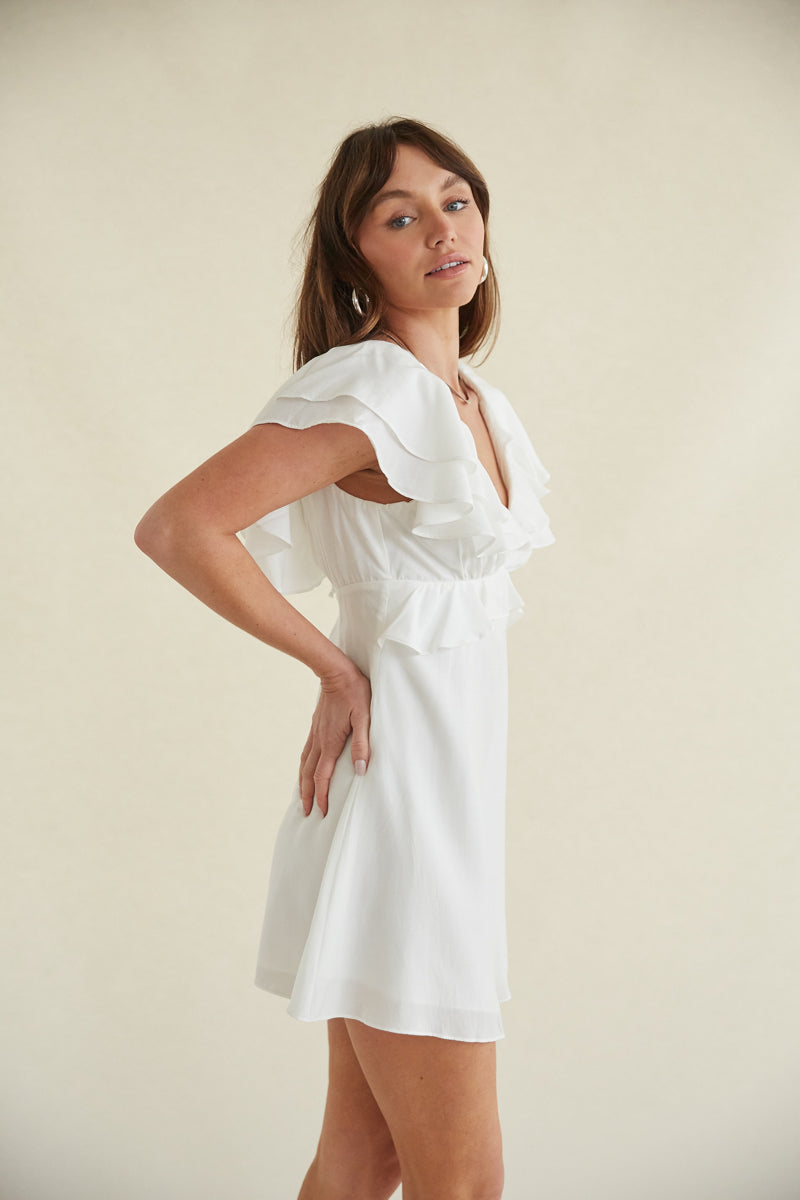 Junie Open Back Flutter Sleeve Mini Dress American Threads Trendy Boutique Baby Blue / XS Junie Open Back Flutter Sleeve Mini Dress American Threads Trendy Boutique Baby Blue / XS