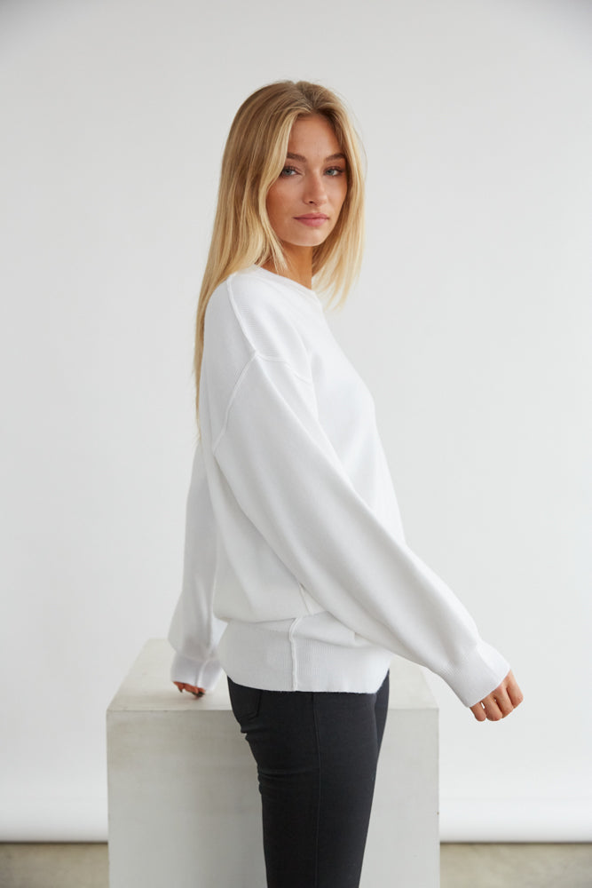 white long sleeve sweater top - movie night - cozy basics - comfortable athleisure