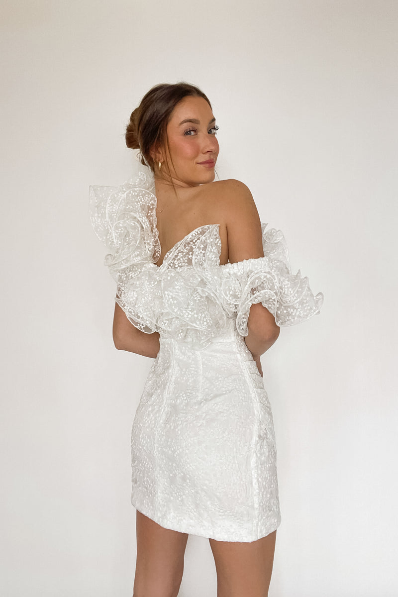 white dress for the kentucky derby - ruffle detail mini dress