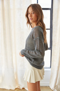 grey oversized sweater - open knit backless knit top - autumn styles 