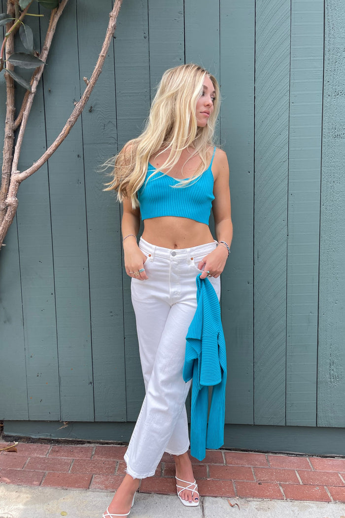 soft knit blue cami crop top - bold teal top perfect for fall 