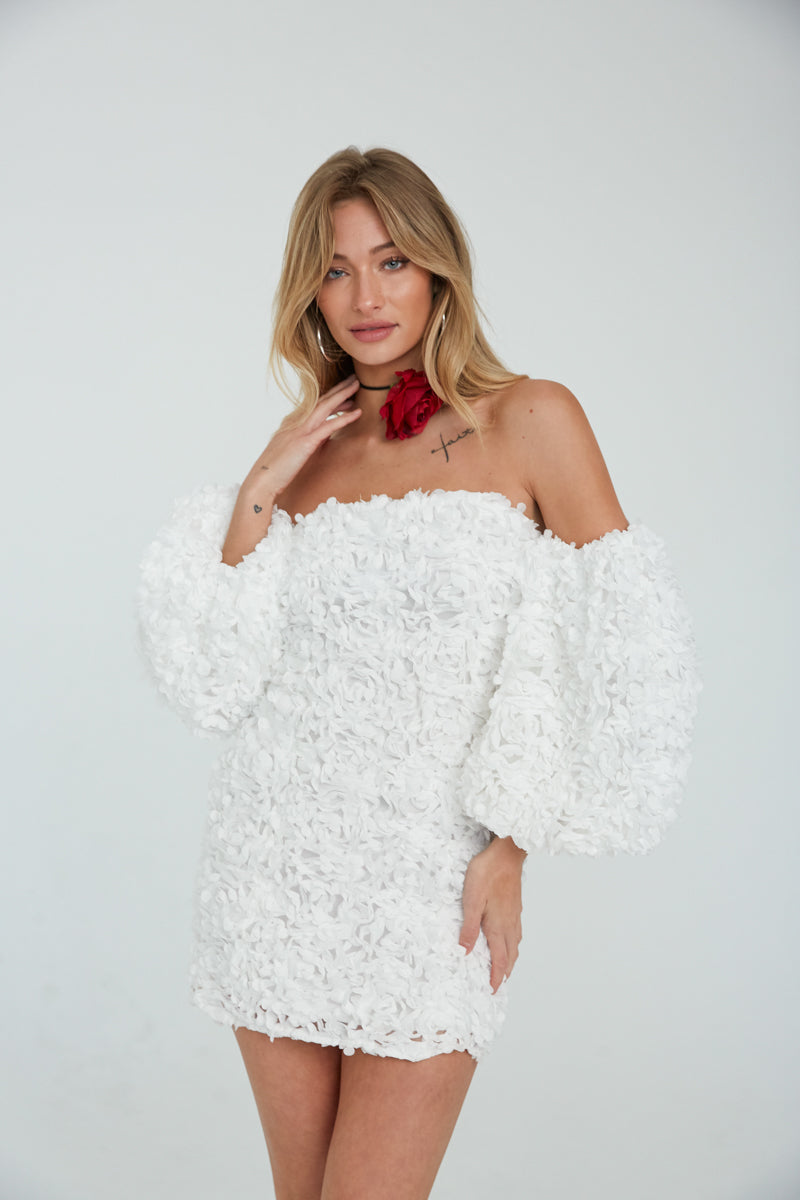 Maylie Flower Applique Mini Dress • AmericanThreads Boutique White / M