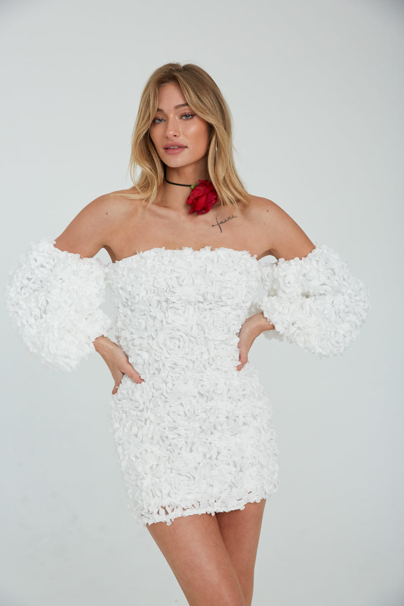Maylie Flower Applique Mini Dress AmericanThreads Boutique White / M Maylie Flower Applique Mini Dress AmericanThreads Boutique White / M