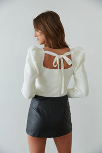 bow tie back - white long sleeve sweater