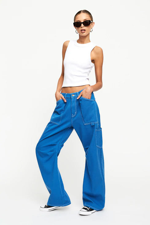 Miami Vice Low Rise Cargo Pants in Blue