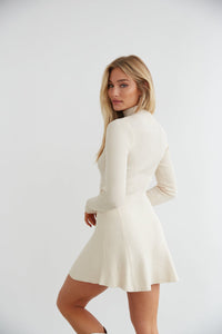 white ribbed mock neck dress - A Line mini dress for winter