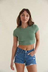 green cropped short sleeve baby tee