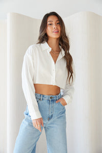 white cropped button up shirt - trendy boutique fashion