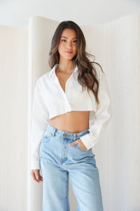 cropped white shirt - high waisted wide leg jeans