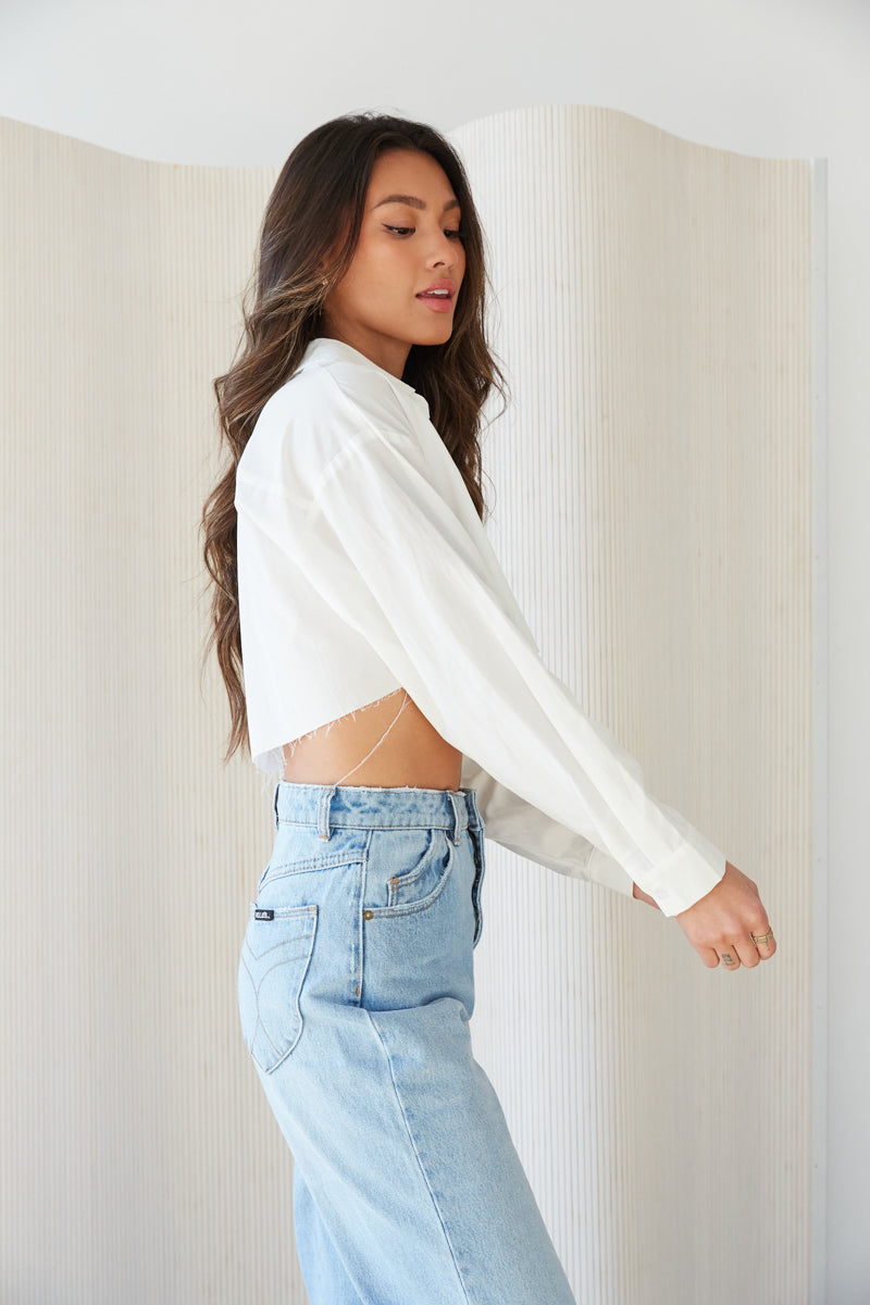 white button up cropped shirt with collar