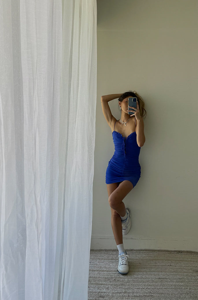 Oasis Lace Up Mesh Mini Dress, Lilac / S / No returns/exchanges