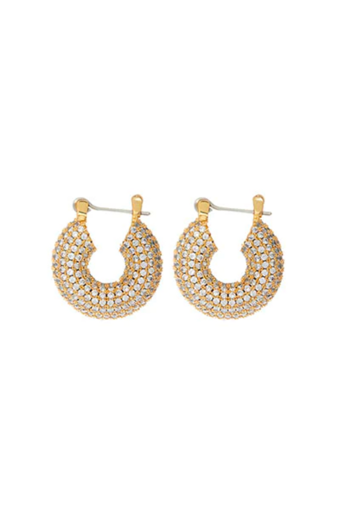 luv aj gold sparkly donut-style pave-encrusted hoop earrings