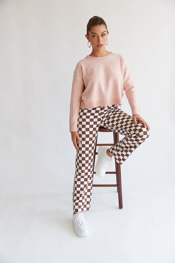 pink knit open back sweater