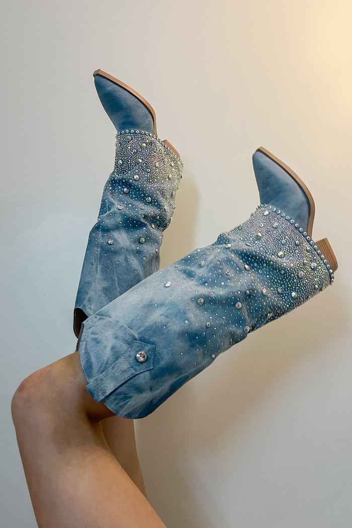 Zera Rhinestone Western Boots in Silver | Size 10 | American Threads