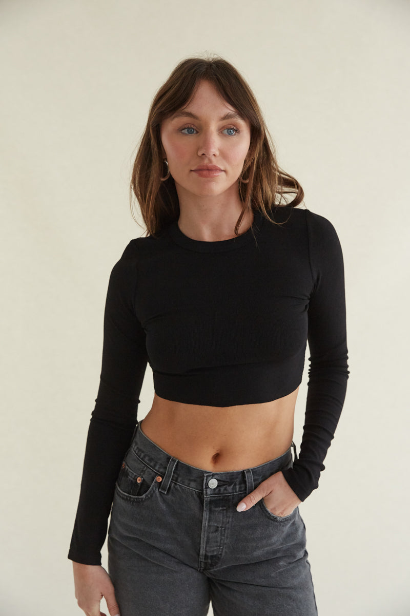 Rachel Ribbed Long Sleeve Crop Top • Shop American Threads Women's