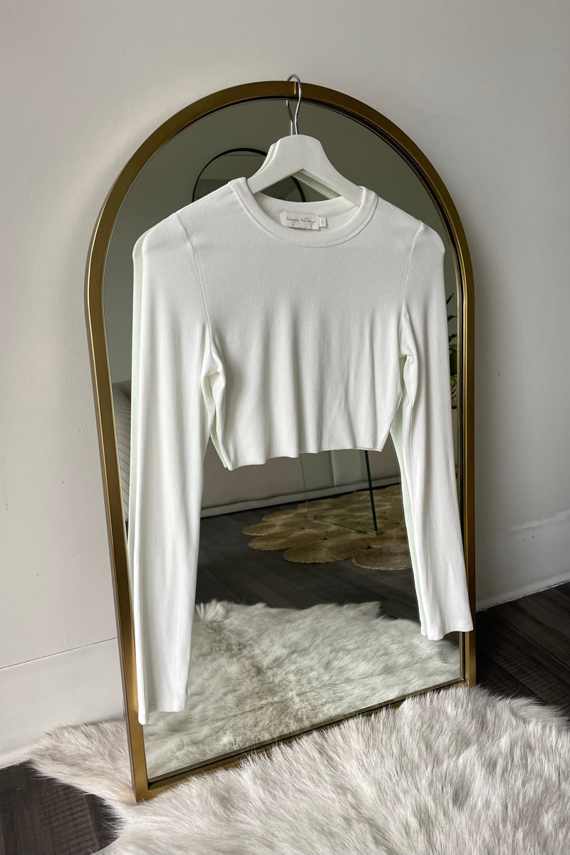 off white ribbed long sleeve crop top - white long sleeve baby tee 