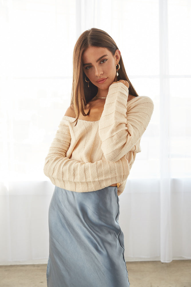 Cream cropped knit sweater