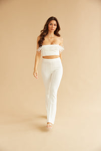 white matching pants set for bachelorette, sorority rush, sexy bridal shower, engagement photos, and more