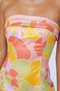 detail shot multicolor satin mini dress