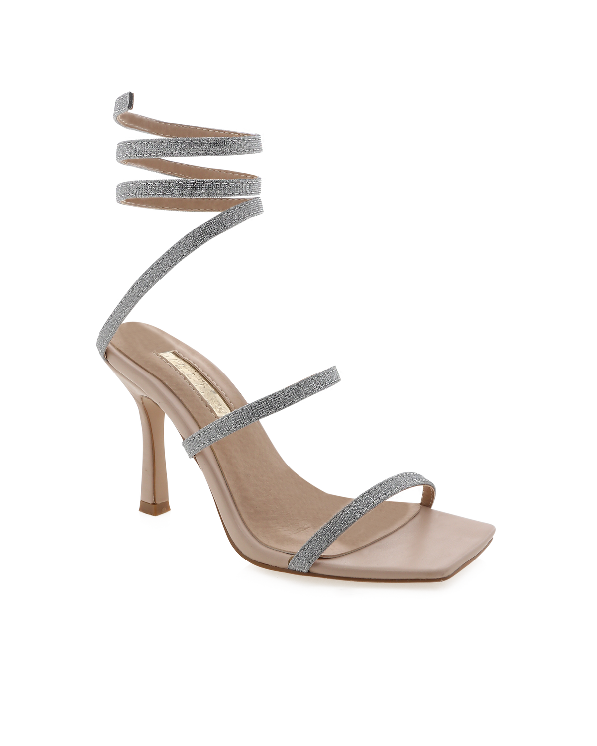 Simi Ankle Strap Heel in Nude Silver
