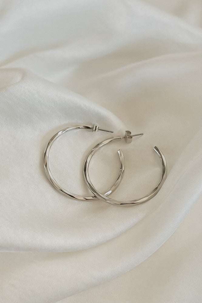 silver textured hoop earrings