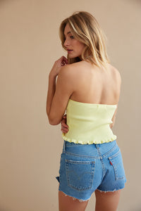 yellow strapless crop top