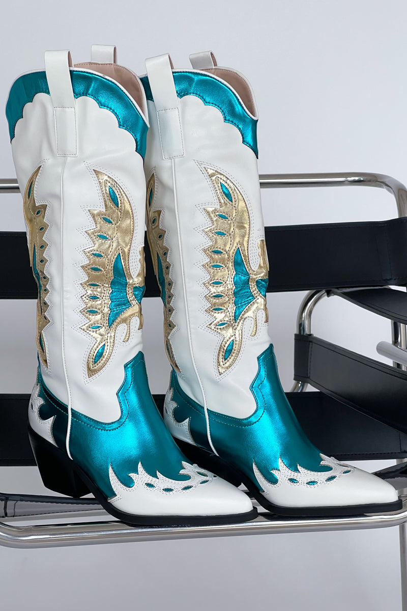 Azalea Wang Apolline Green Metallic Western Boots • Shop American