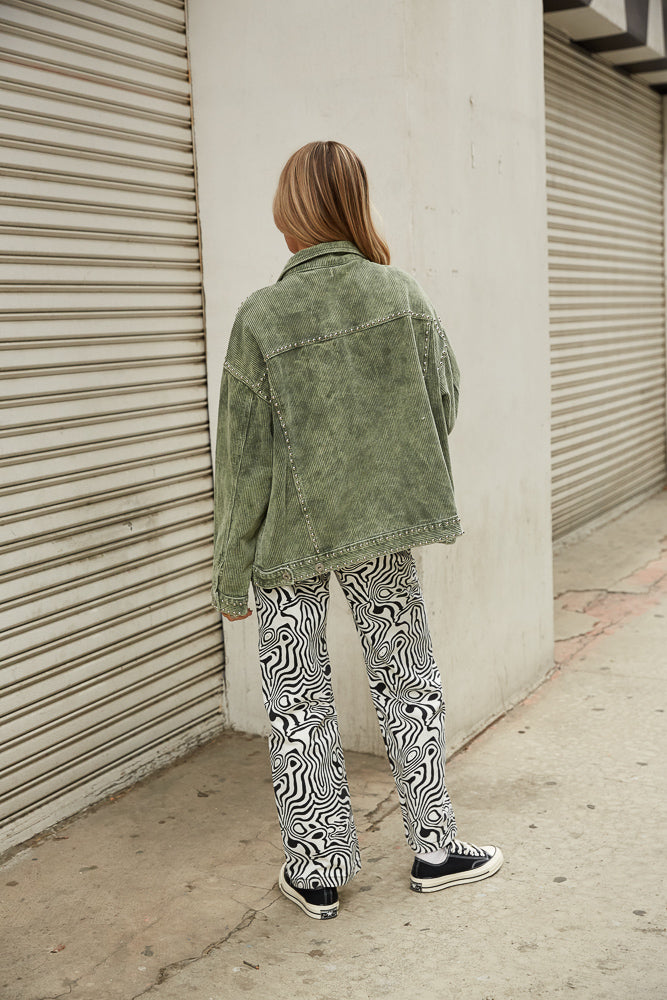 Casual green jacket- wear this to a concert with black jeans for an edgy look