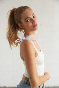 close up of tie top bodysuit