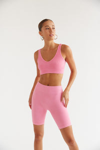 pink bralette and biker shorts - matching set
