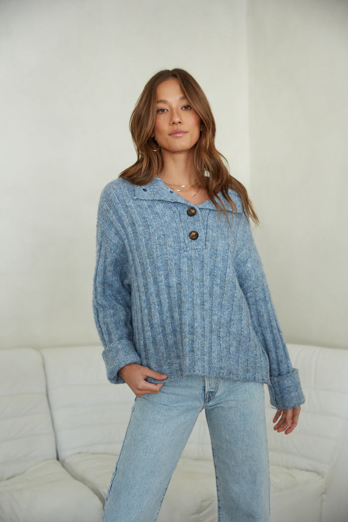 light blue fuzzy ribbed sweater