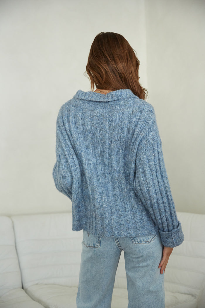 fuzzy ribbed button up sweater