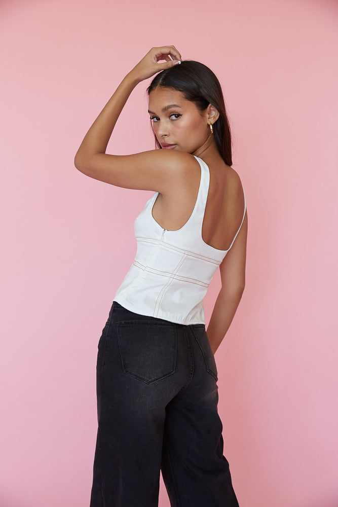 black and white contrast stitch tank top