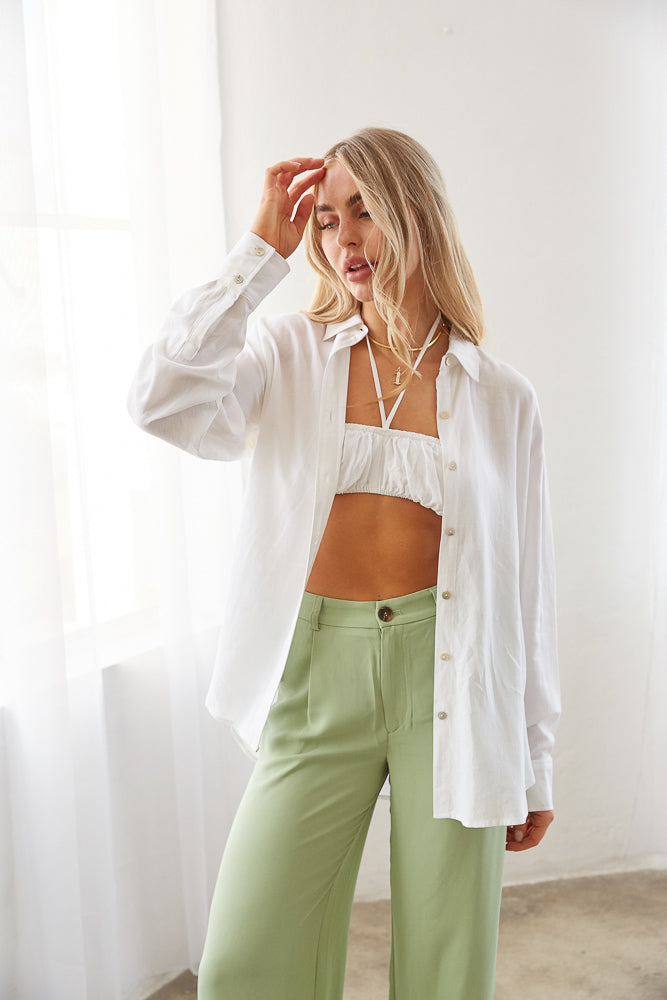 white crop top and button up shirt set