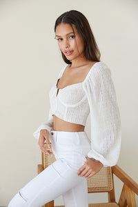 lace puff sleeve corset crop top