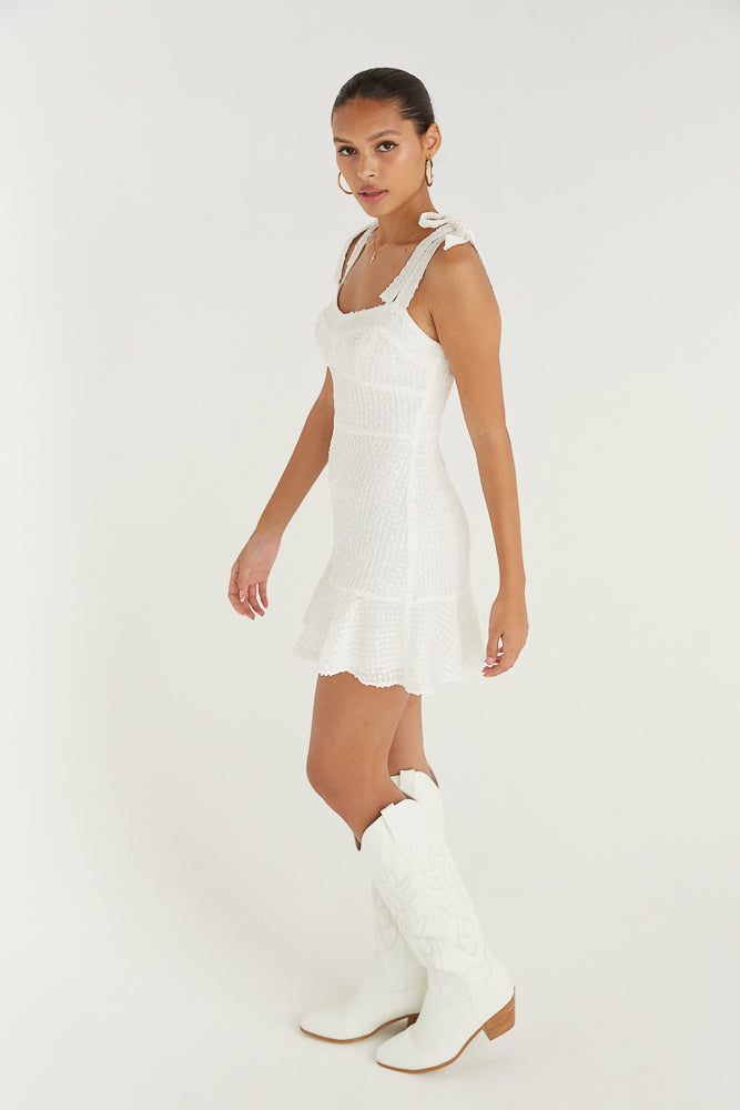 white textured mini dress