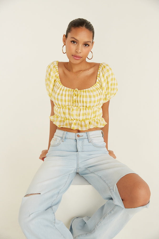 yellow gingham crop top