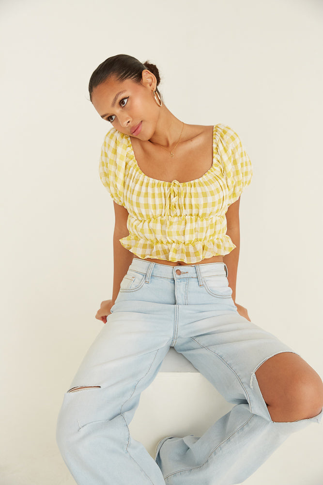 yellow gingham crop top