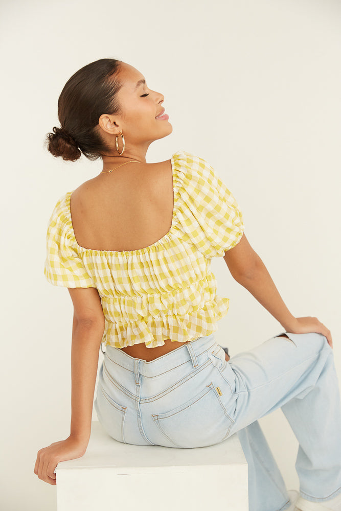 yellow gingham crop top