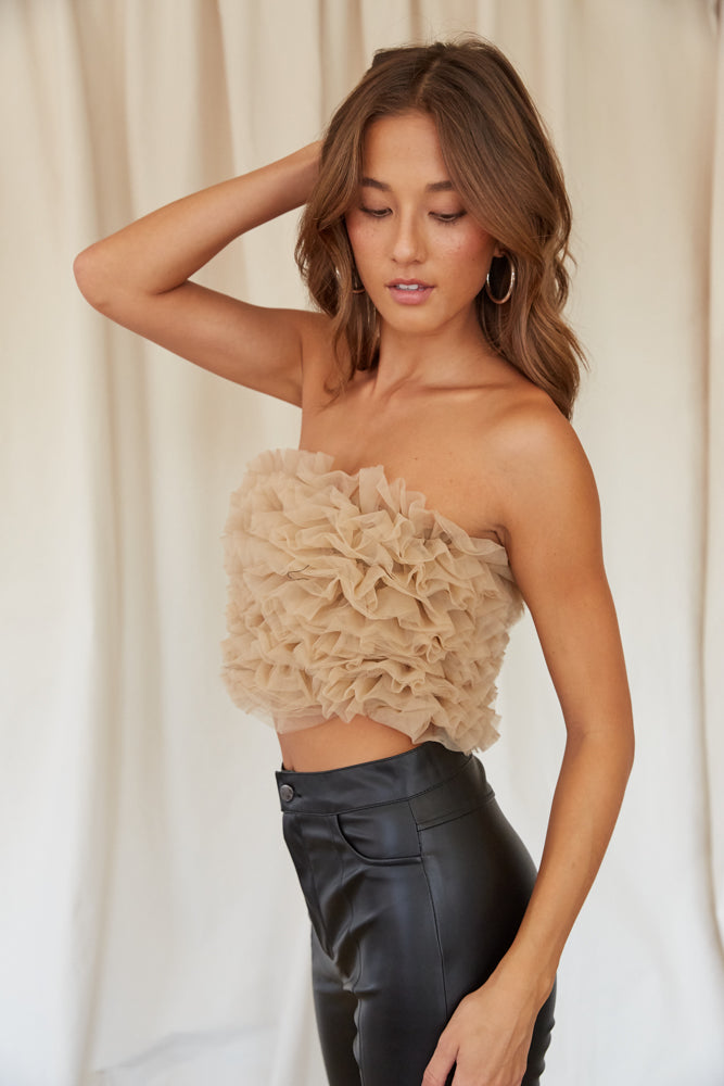 Zoe Tulle Frills Tube Top Shop American Threads Women's Boutique Taupe / M Zoe Tulle Frills Tube Top Shop American Threads Women's Boutique Taupe / M