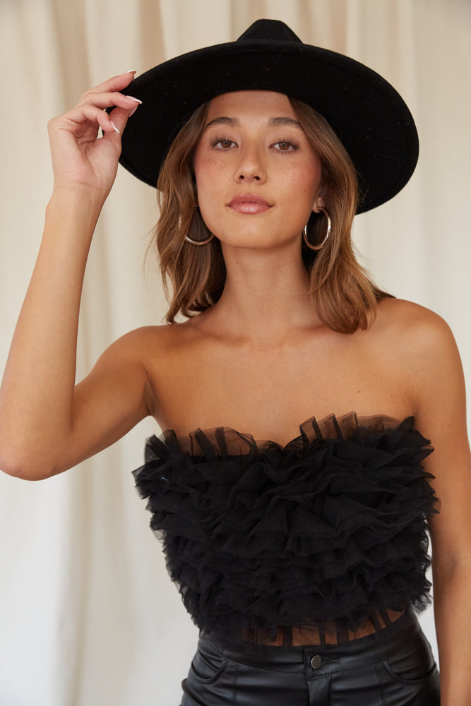 ruffled top in black - concerts - music festivals - parties